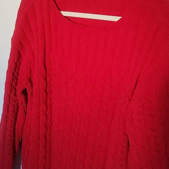 J. JILL red cable knit sweater size large - Picture 2 of 6